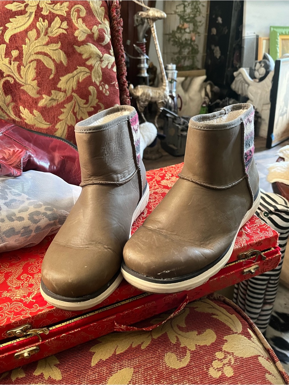 L.L. Bean Brown and White Fleece-Lined booties